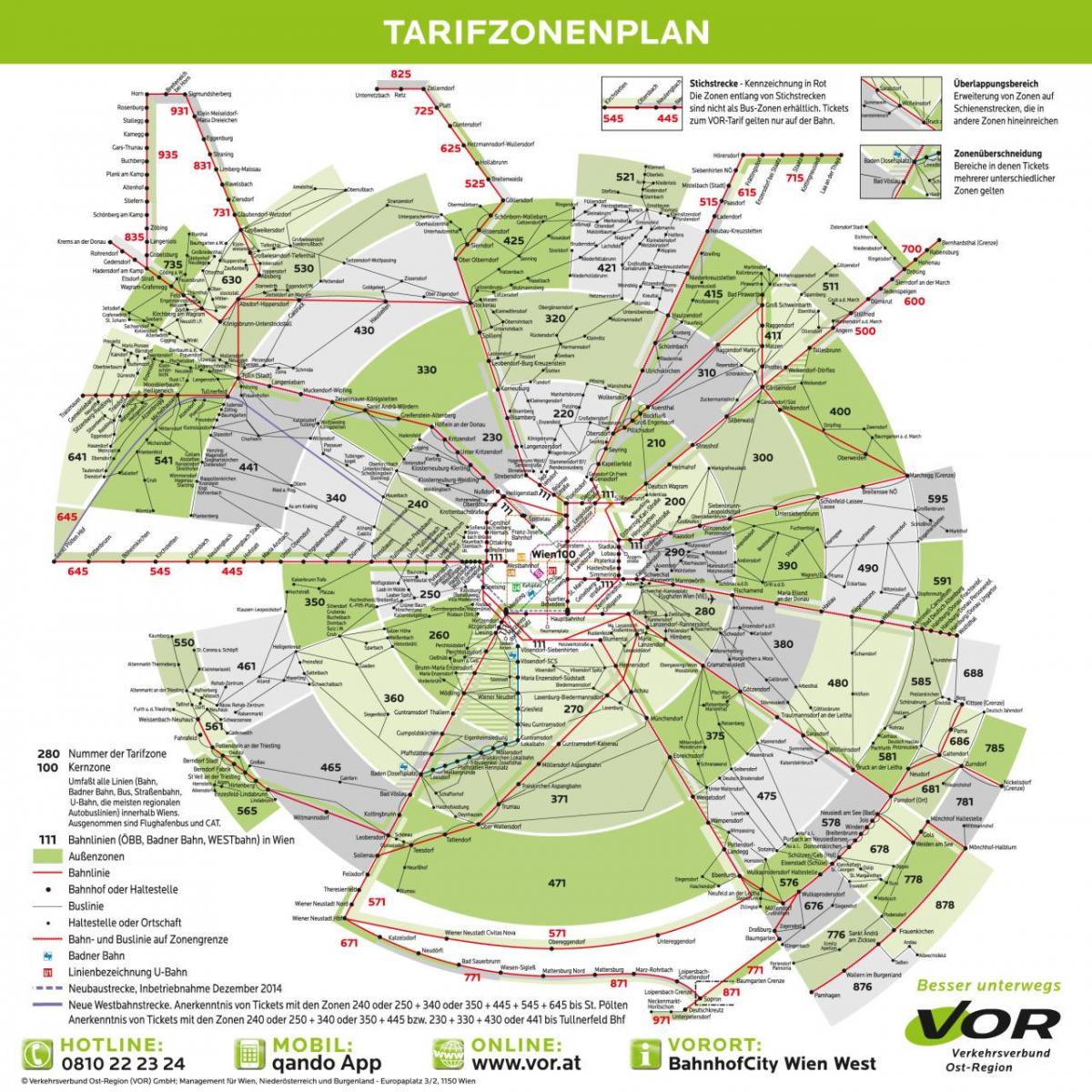 Χάρτης του μετρό της Βιέννης ζώνη 100